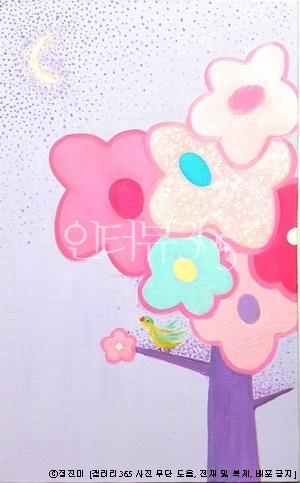 봄밤-초승달이 있는 풍경1, 정진미, Oil on canvas,  45.5 x 33.0