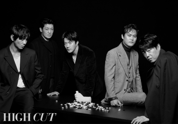 영화 '신의 한 수: 귀수편' (왼쪽부터) 배우 원현준, 허성태, 권상우, 김성균, 김희원 화보/사진=하이컷