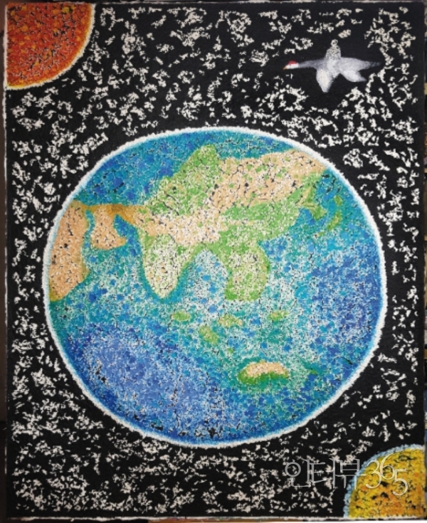 우주 속 태양계 2020-8, 200X150cm, 한지에 먹과 유채