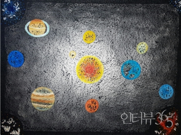 우주 속 태양계 2020-9, 150X200cm, 한지에 먹과 유채