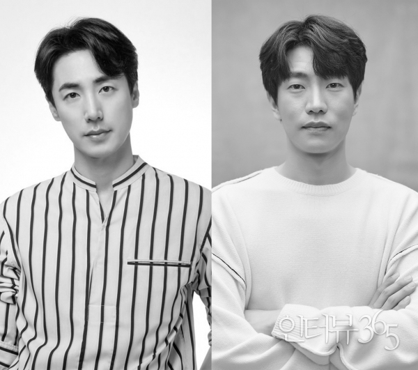 연극 '튜링머신' 출연 배우 프로필 사진. 2인극으로 진행되는 작품에서 '이승주(왼쪽) 배우'는 1인 4역을 연기하며, '고상호(오른쪽) 배우'는 앨런 튜링 역할을 맡는다.