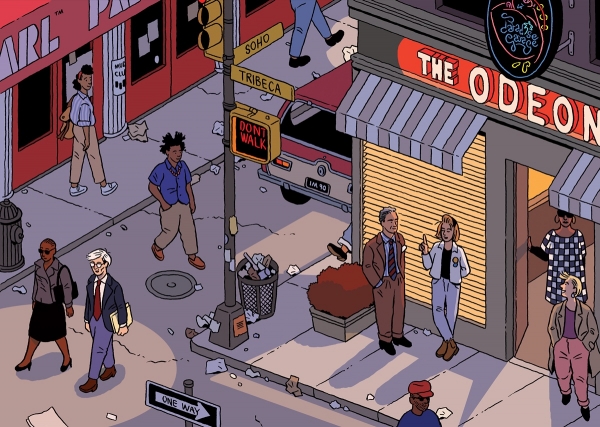 1983년 여름, 소호의 저녁(Evening in Soho, Summer 1983), 2018 ⓒ Ilya Milstein. 밀스타인이 세계에 알려지는 계기가 된 뉴욕 타임스 스타일 매거진 'T'와의 협업 작품으로 1980년대의 '소호'를 담고 있다./사진= 마이아트뮤지엄