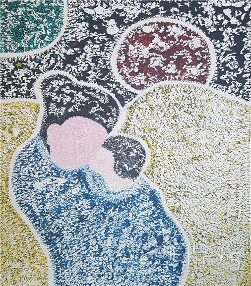 우주-사랑2021-2, 200X140cm, 한지에 먹과 유채