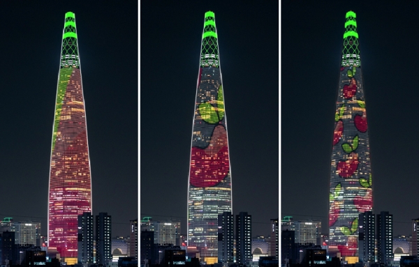 024년 생명나눔 희망의씨앗 캠페인 롯데월드타워 미디어파사드. 출처: 한국장기조직기증원