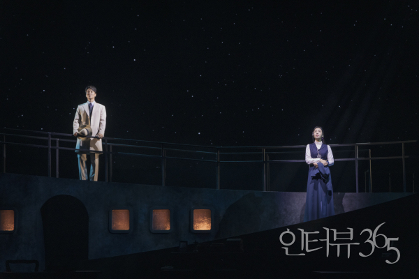 국립극단 '사일런트 스카이' 공연사진. 작가인 로렌 군더슨은 대중에게 잘 알려지지 않은 20세기 초 여성 천문학자 '헨리에타 레빗'의 삶을 소재로 허구적 설정을 더한다. (왼쪽부터 피터 쇼(정환), 헨리에타 레빗(안은진))